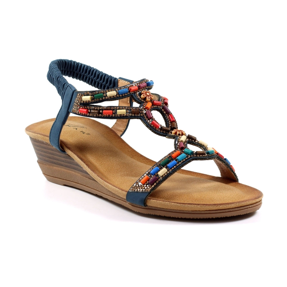 Lunar Epsom Women's Beaded Wedge Sandal Navy