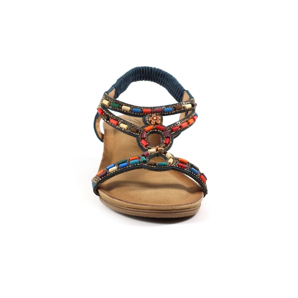 Lunar Epsom Women's Beaded Wedge Sandal Navy