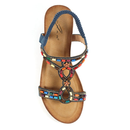 Lunar Epsom Women's Beaded Wedge Sandal Navy