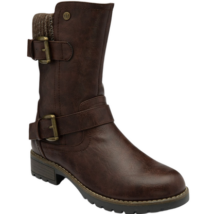 Lotus Jemima Women's Mid Calf Biker Style Boot Brown