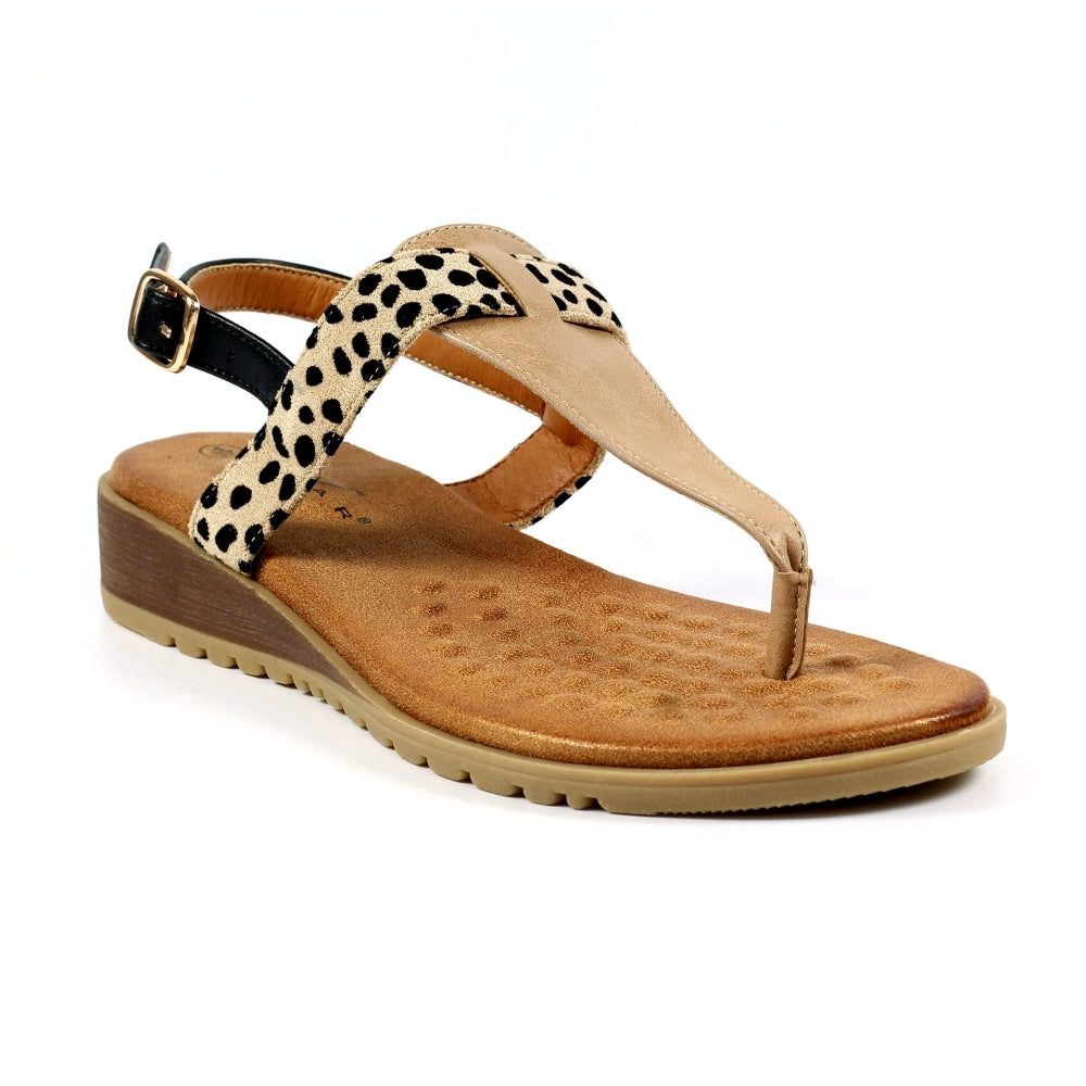 Lunar Gina Women's Ankle Strap Toe Post Beige Leopard