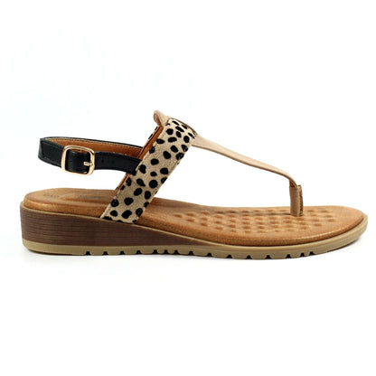 Lunar Gina Women's Ankle Strap Toe Post Beige Leopard