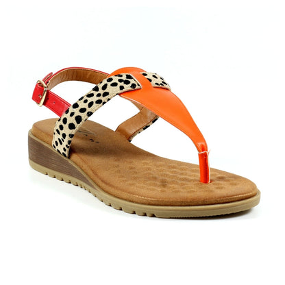 Lunar Gina Women's Ankle Strap Toe Post Orange Leopard