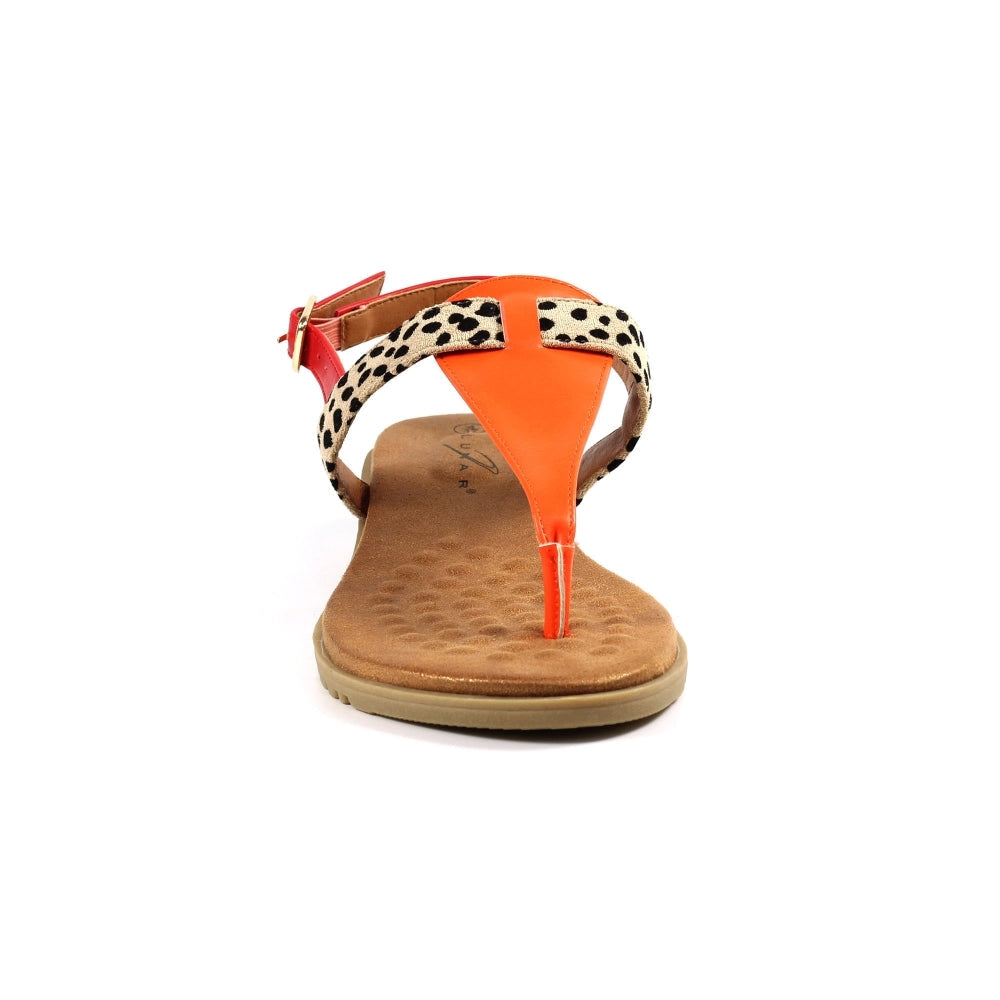 Lunar Gina Women's Ankle Strap Toe Post Orange Leopard