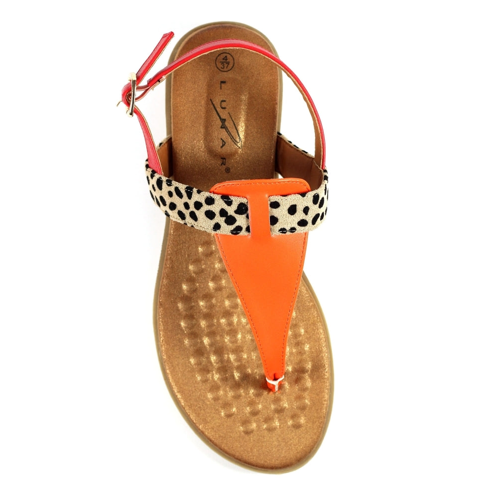Lunar Gina Women's Ankle Strap Toe Post Orange Leopard