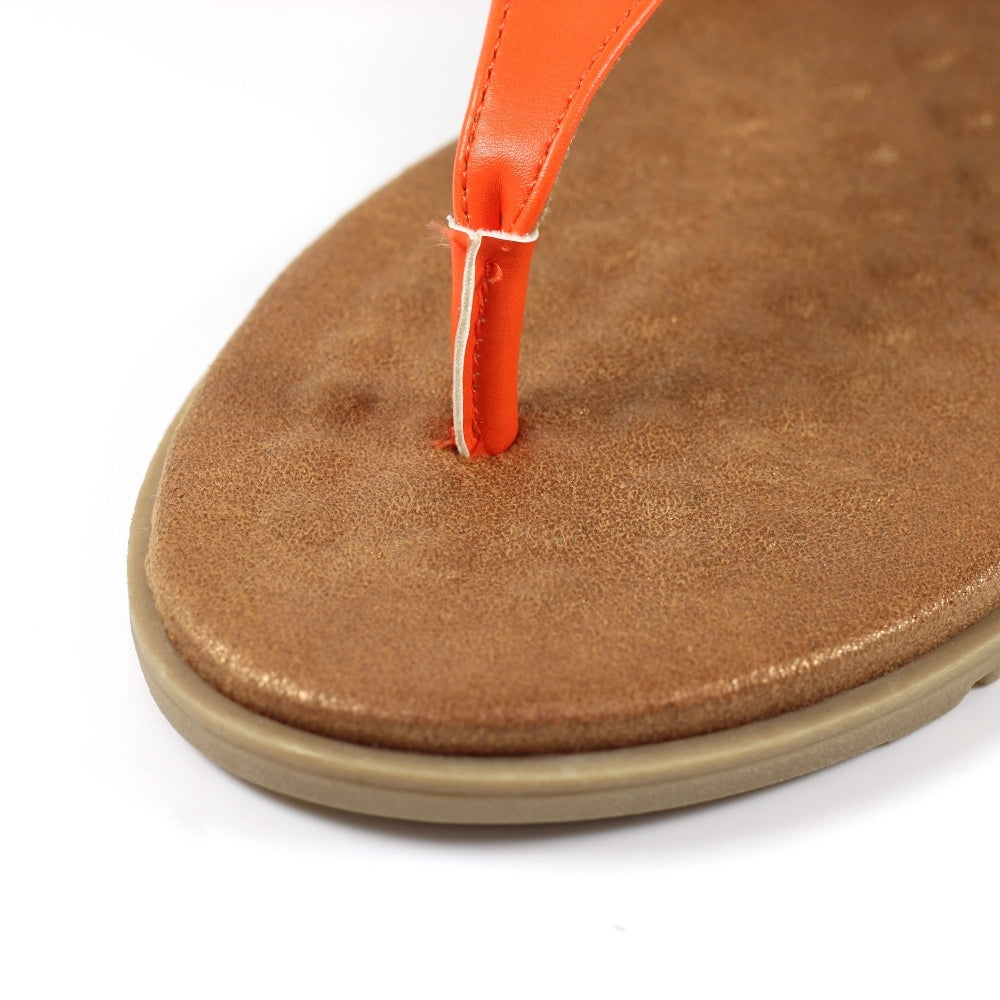 Lunar Gina Women's Ankle Strap Toe Post Orange Leopard