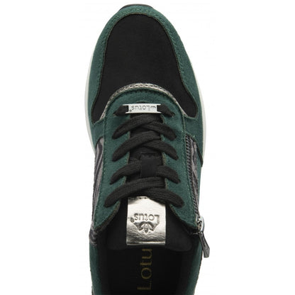 Lotus Venus Women's Zip Up / Lace Up Wedge Trainer Green Black