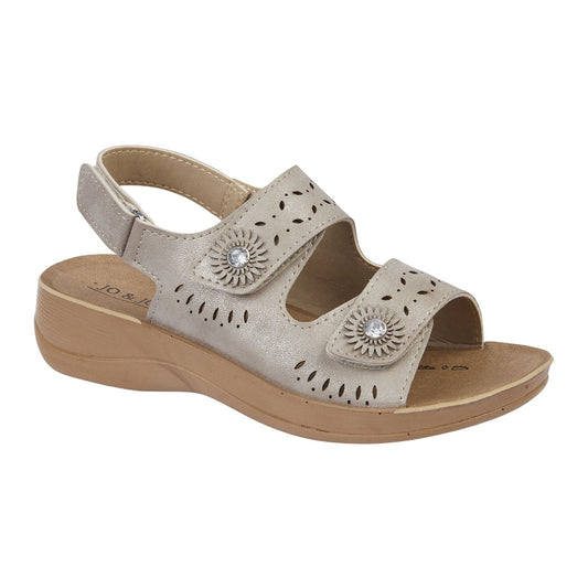 Jo & Joe Grenada Women's Touch Fastening Flower Sandal Taupe