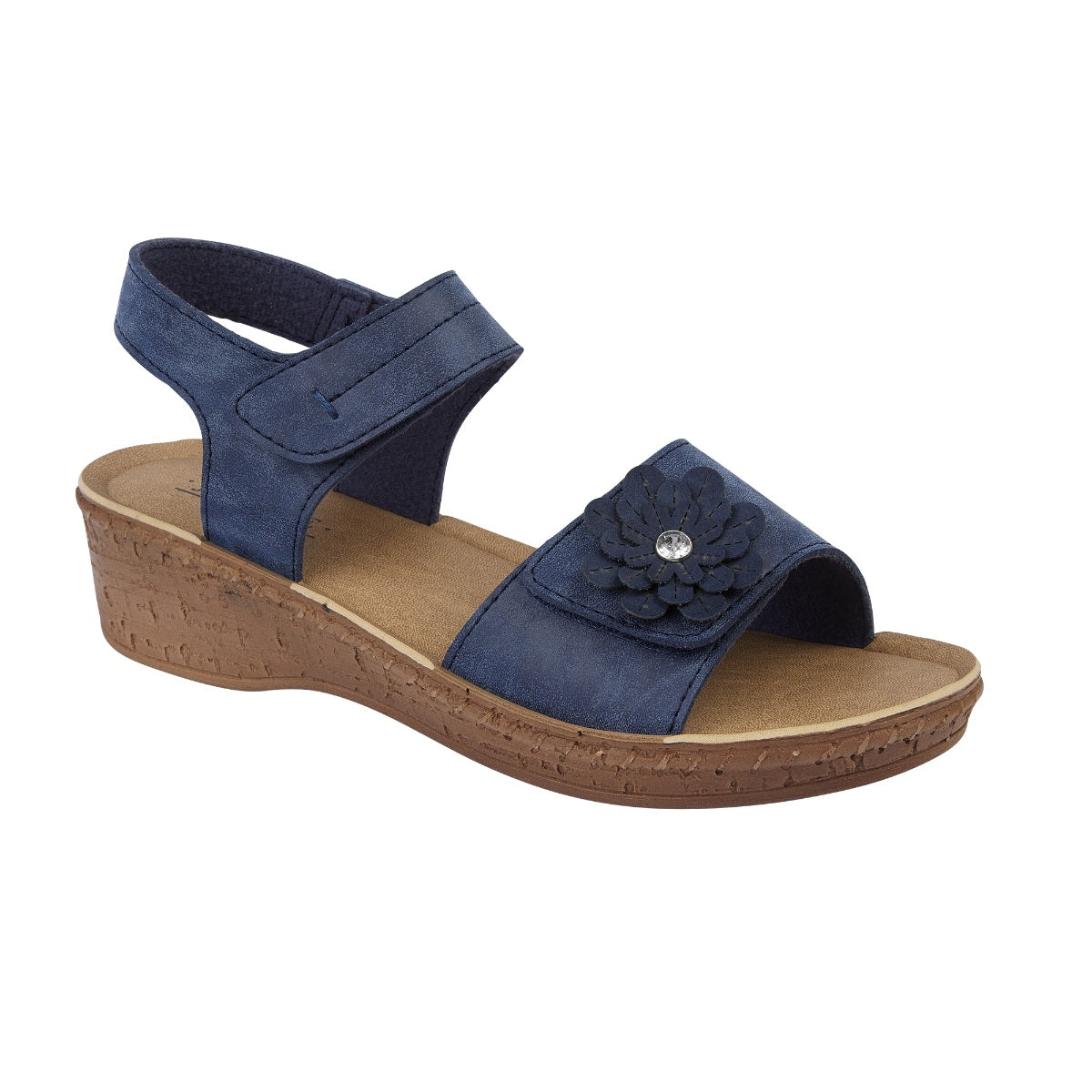 Jo & Joe Hibiscus Women's Touch Fastening Flower Sandal Navy