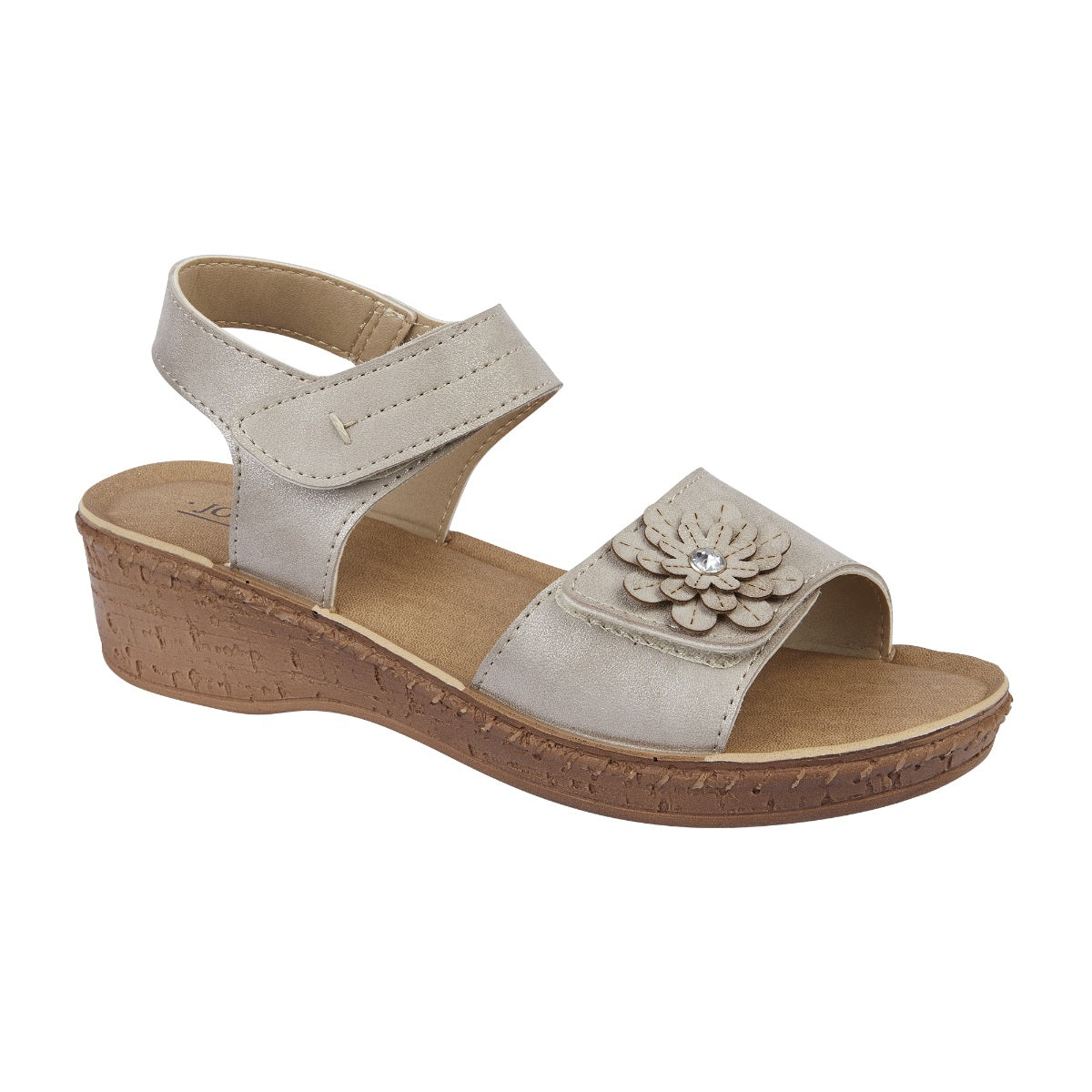 Jo & Joe Hibiscus Women's Touch Fastening Flower Sandal Taupe