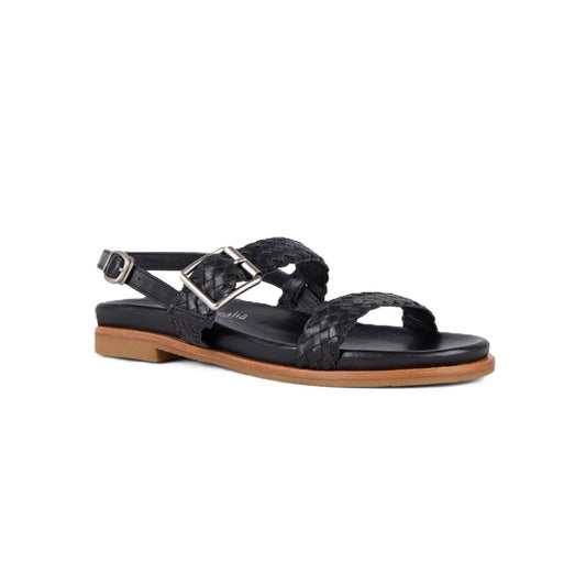 Emu Hyams Women's Cushioned Leather Cross Weave Buckle Sandal Black