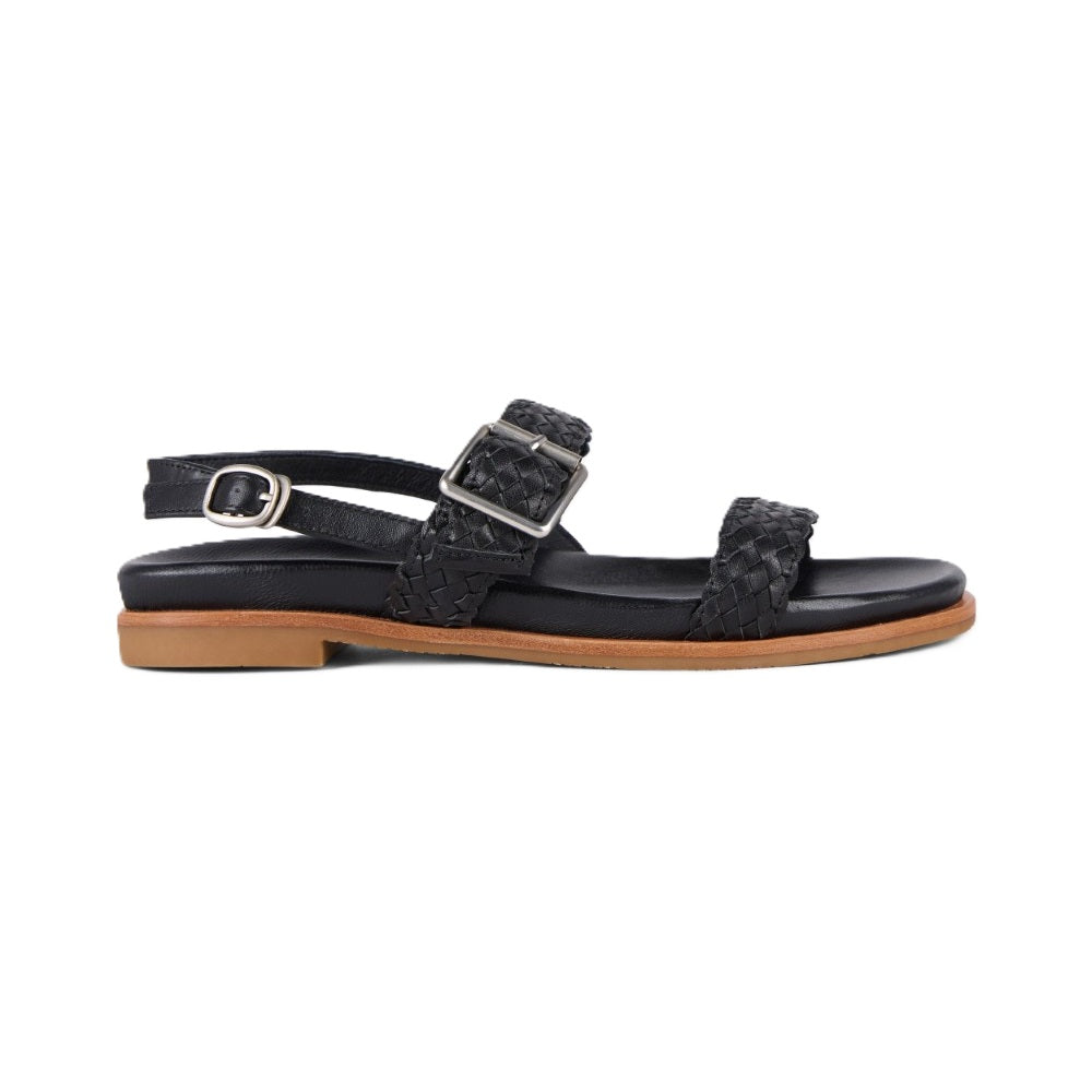 Emu Hyams Women's Cushioned Leather Cross Weave Buckle Sandal Black