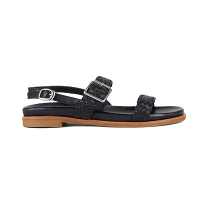 Emu Hyams Women's Cushioned Leather Cross Weave Buckle Sandal Black