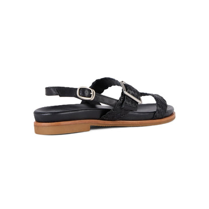 Emu Hyams Women's Cushioned Leather Cross Weave Buckle Sandal Black