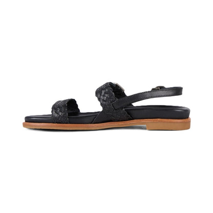 Emu Hyams Women's Cushioned Leather Cross Weave Buckle Sandal Black