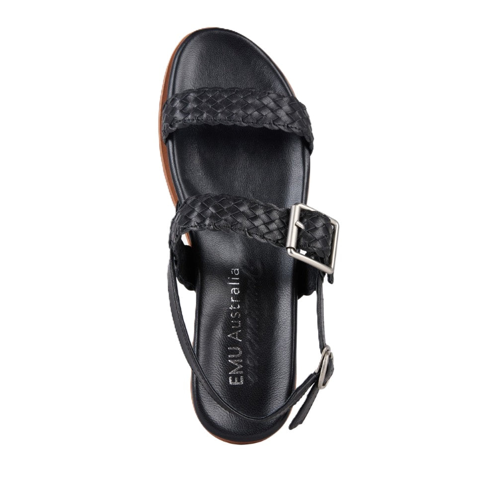 Emu Hyams Women's Cushioned Leather Cross Weave Buckle Sandal Black