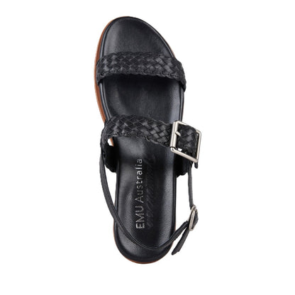 Emu Hyams Women's Cushioned Leather Cross Weave Buckle Sandal Black