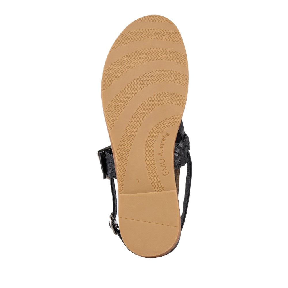 Emu Hyams Women's Cushioned Leather Cross Weave Buckle Sandal Black