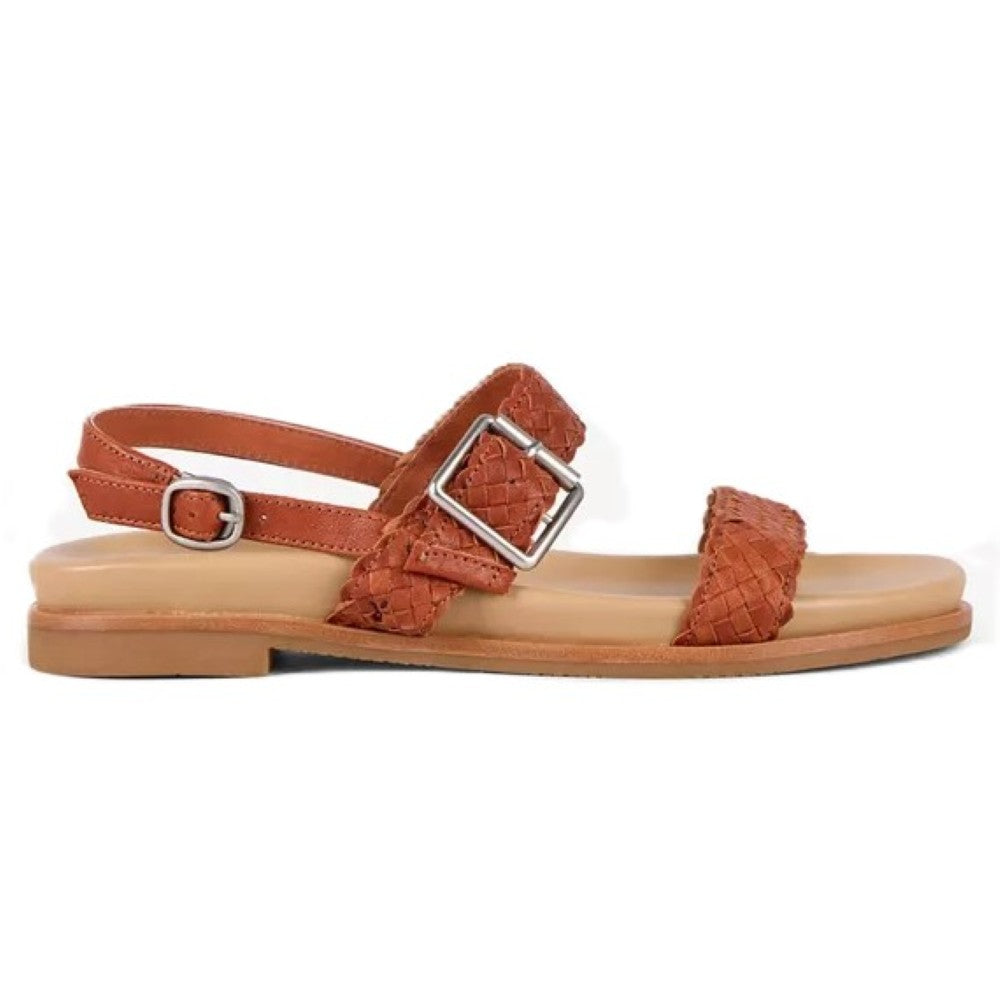 Emu Hyams Women's Cushioned Leather Cross Weave Buckle Sandal Tan