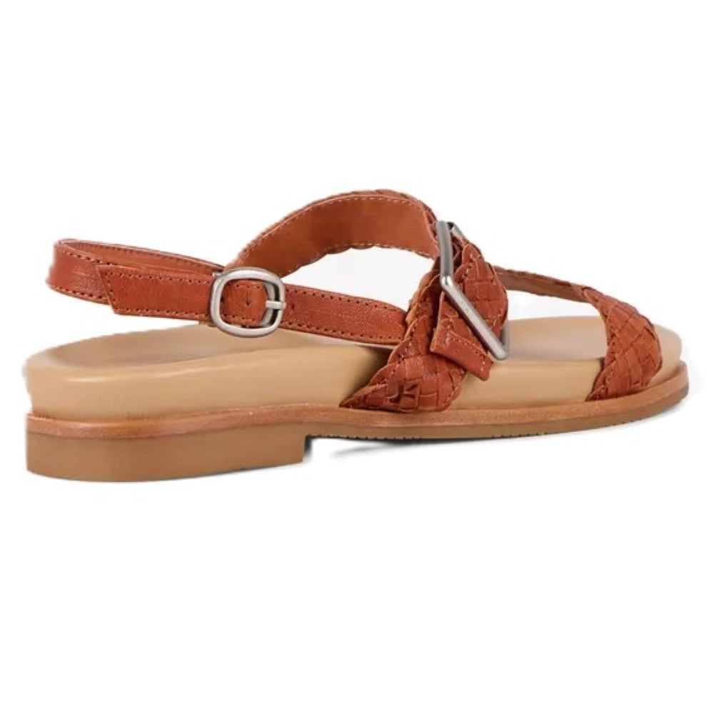 Emu Hyams Women's Cushioned Leather Cross Weave Buckle Sandal Tan