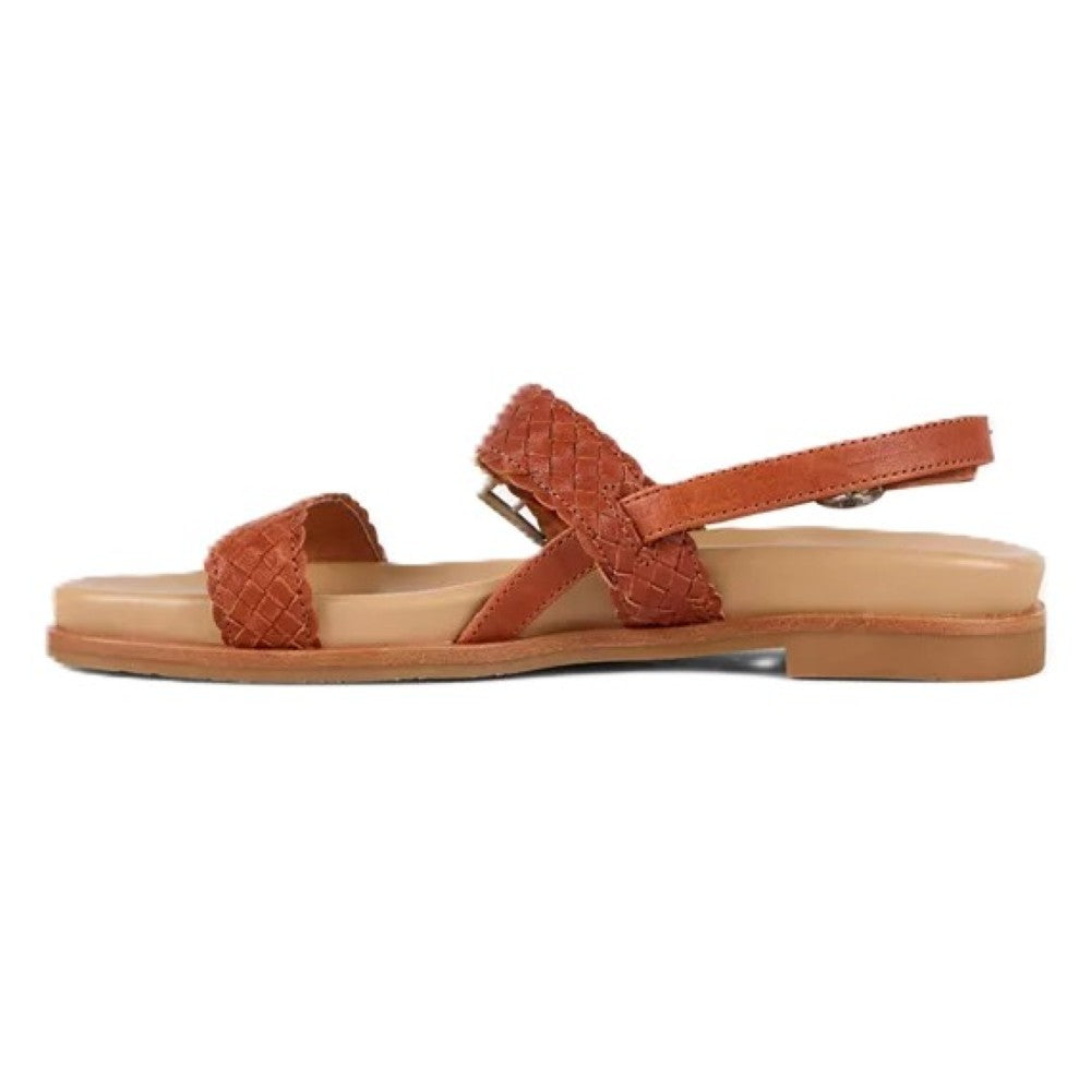 Emu Hyams Women's Cushioned Leather Cross Weave Buckle Sandal Tan