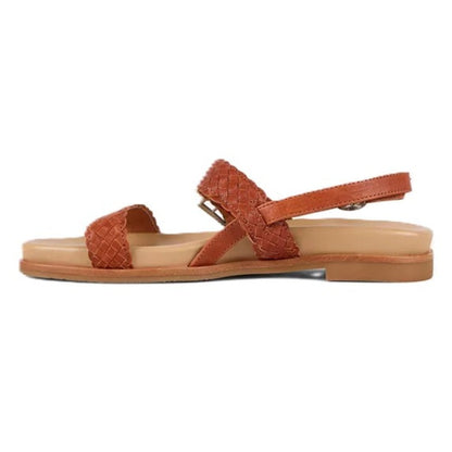 Emu Hyams Women's Cushioned Leather Cross Weave Buckle Sandal Tan