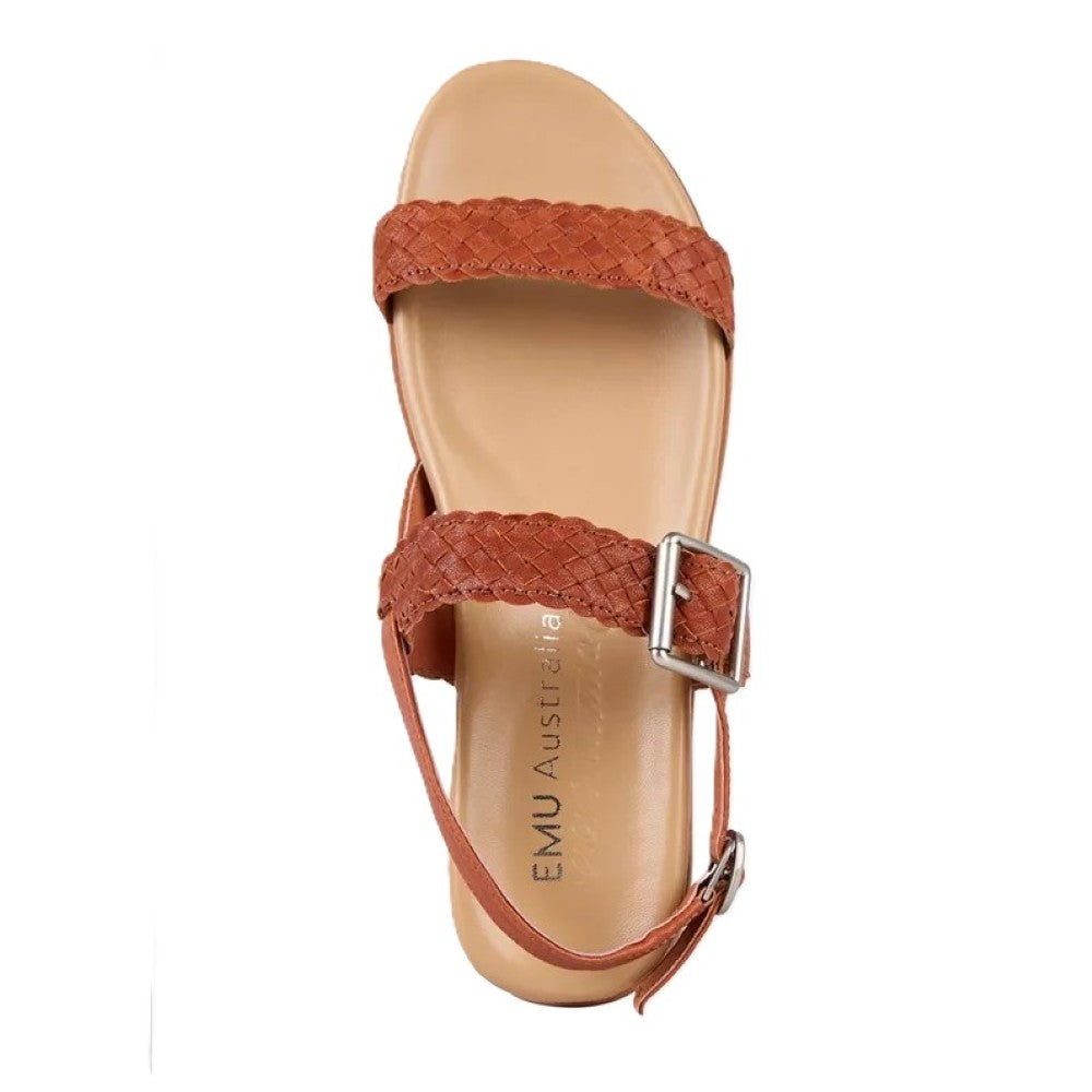 Emu Hyams Women's Cushioned Leather Cross Weave Buckle Sandal Tan