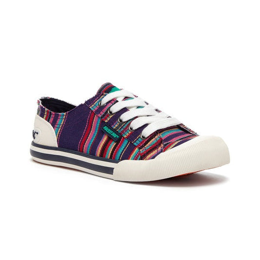Rocket Dog Jazzin Aloe Women's Lace Up Canvas Trainer Purple Stripe