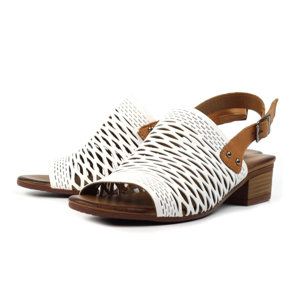 Lunar Jessica Women's Leather Block Heel Slingback Sandal White