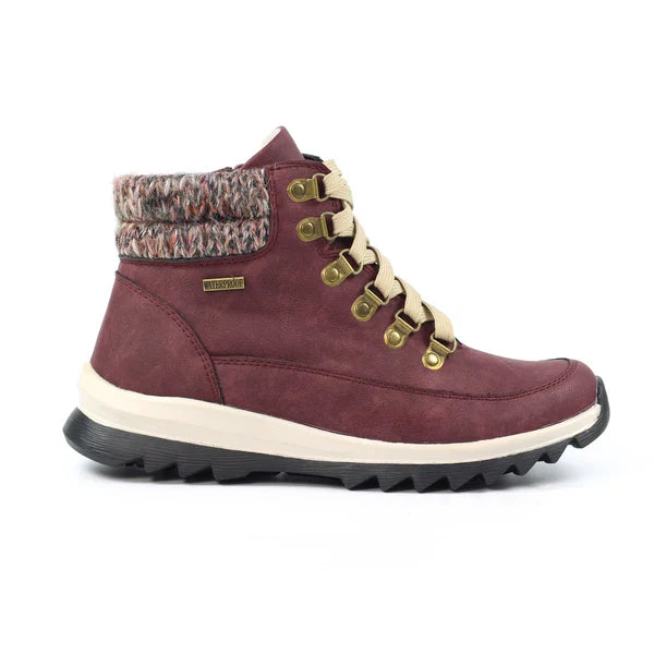 Lunar Jett Women's Waterproof Lace Up/Zip Ankle Boot Burgundy