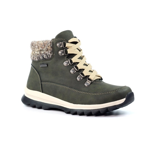 Lunar Jett Women's Waterproof Lace Up/Zip Ankle Boot Olive