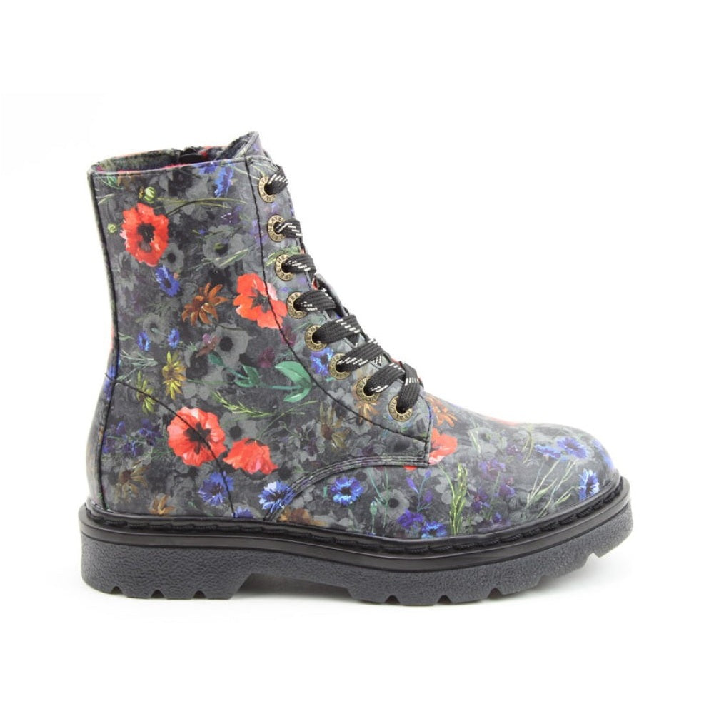 Heavenly Feet Justina2 Women's 8 Eye Lace Up/Zip Up Ankle Boot Poppy VEGAN FRIENDLY
