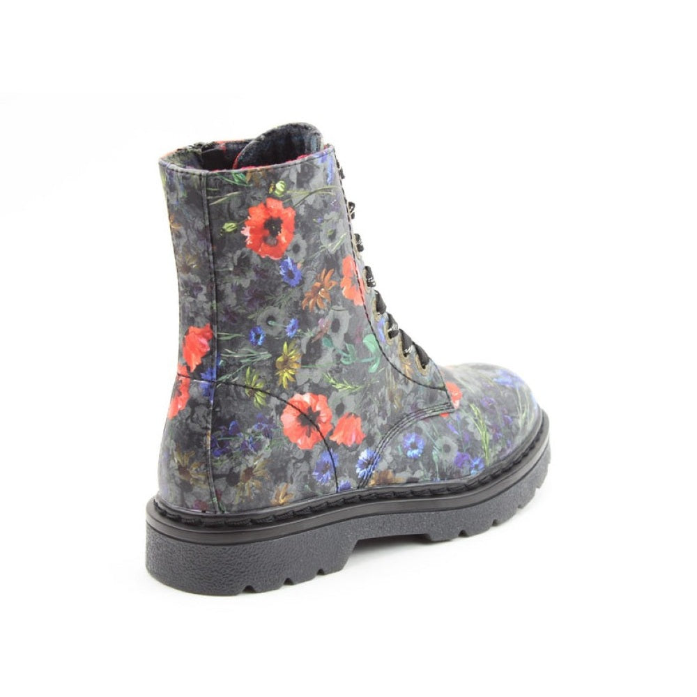 Heavenly Feet Justina2 Women's 8 Eye Lace Up/Zip Up Ankle Boot Poppy VEGAN FRIENDLY