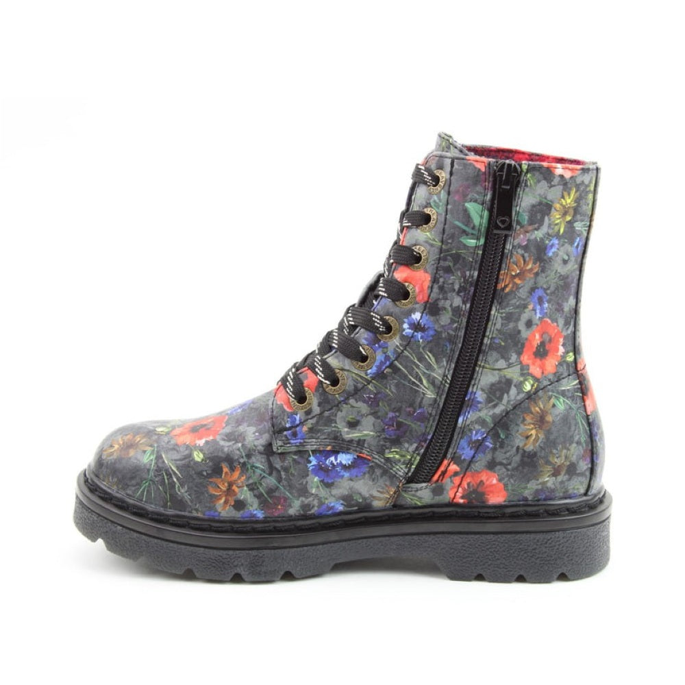 Heavenly Feet Justina2 Women's 8 Eye Lace Up/Zip Up Ankle Boot Poppy VEGAN FRIENDLY