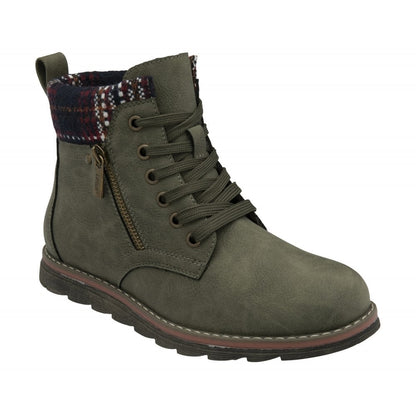 Lotus Montreal Women's Lace Up / Zip Up Ankle Boot Khaki