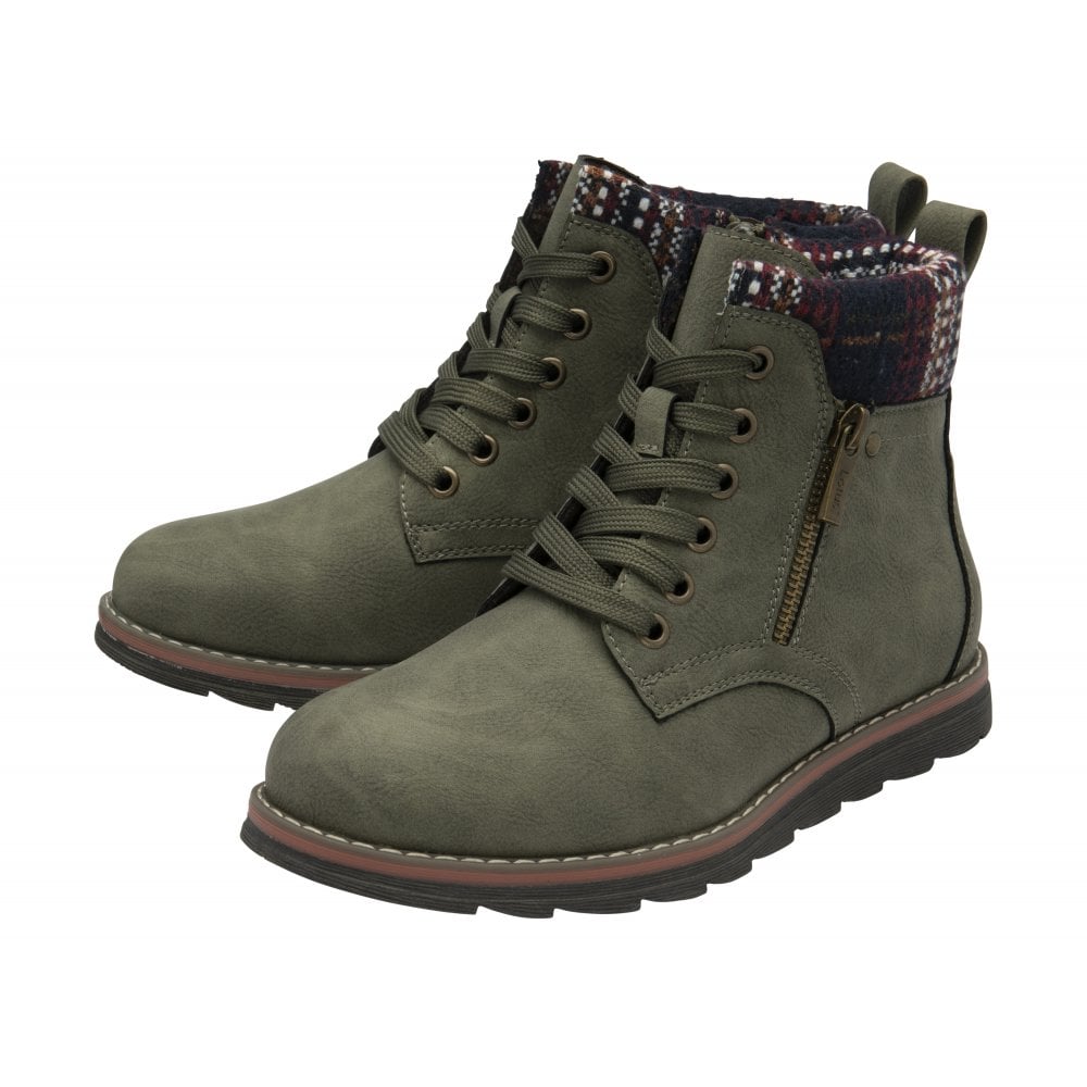 Lotus Montreal Women's Lace Up / Zip Up Ankle Boot Khaki