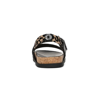 Blowfish Malibu Lance Women's Vegan Open Toe Side Buckle Sandal Black/Leopard