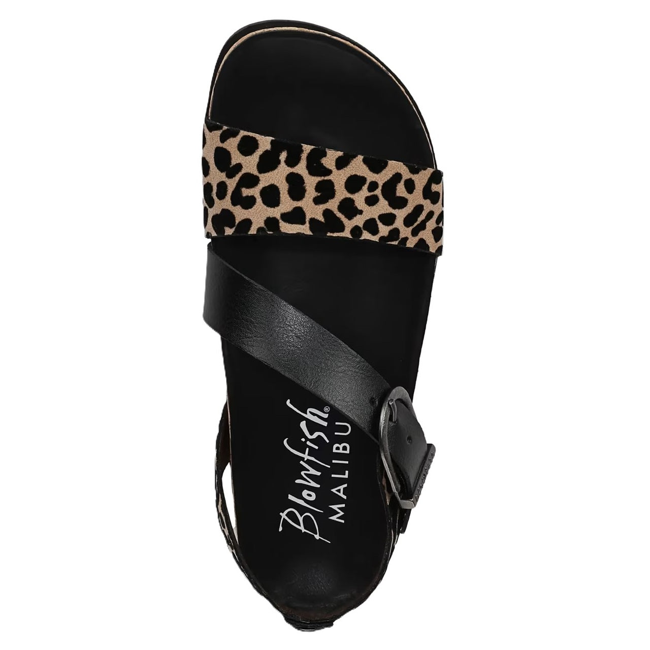 Blowfish Malibu Lance Women's Vegan Open Toe Side Buckle Sandal Black/Leopard