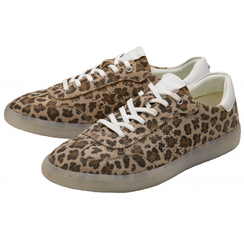 Lotus Frapporta Women's Leather Low Profile Lace Up Trainer Leopard Print