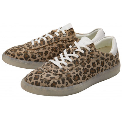 Lotus Frapporta Women's Leather Low Profile Lace Up Trainer Leopard Print