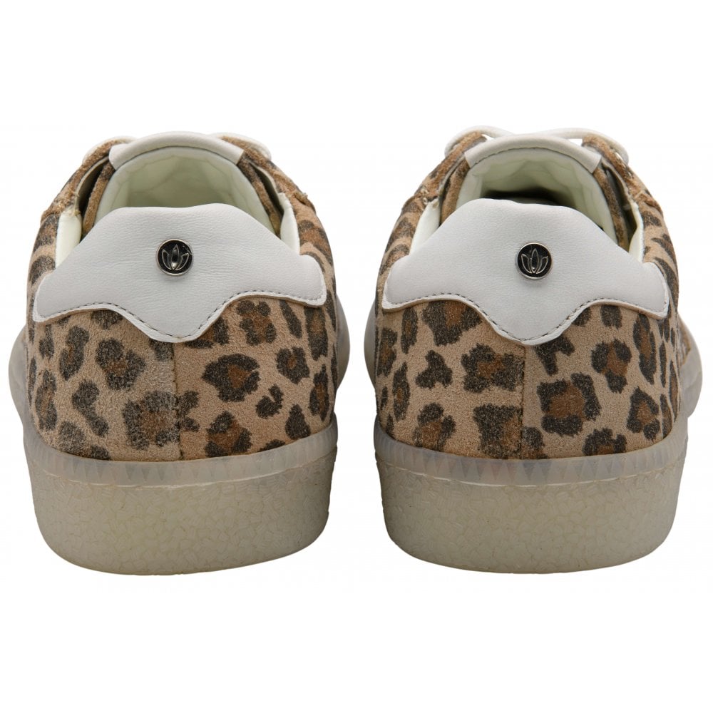 Lotus Frapporta Women's Leather Low Profile Lace Up Trainer Leopard Print