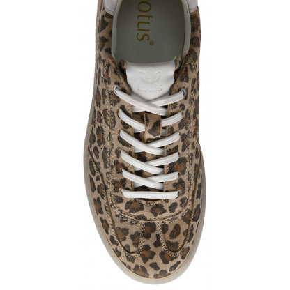 Lotus Frapporta Women's Leather Low Profile Lace Up Trainer Leopard Print