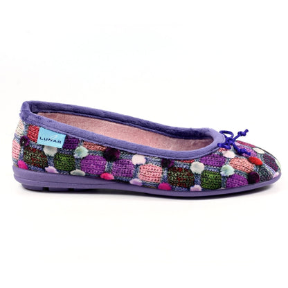 Lunar Magic Women's Full Slipper Pom Pom Effect Purple