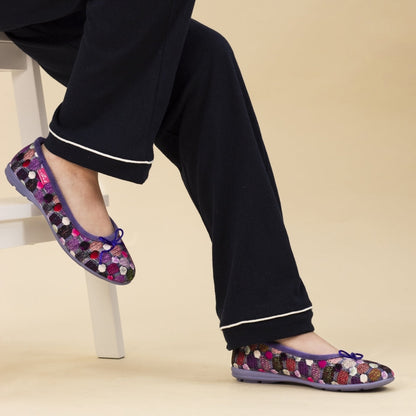 Lunar Magic Women's Full Slipper Pom Pom Effect Purple