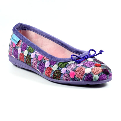 Lunar Magic Women's Full Slipper Pom Pom Effect Purple