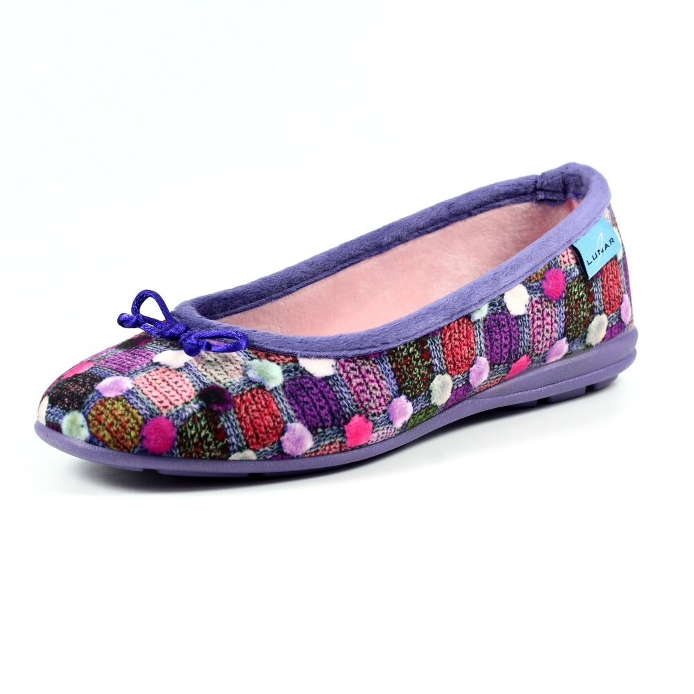 Lunar Magic Women's Full Slipper Pom Pom Effect Purple