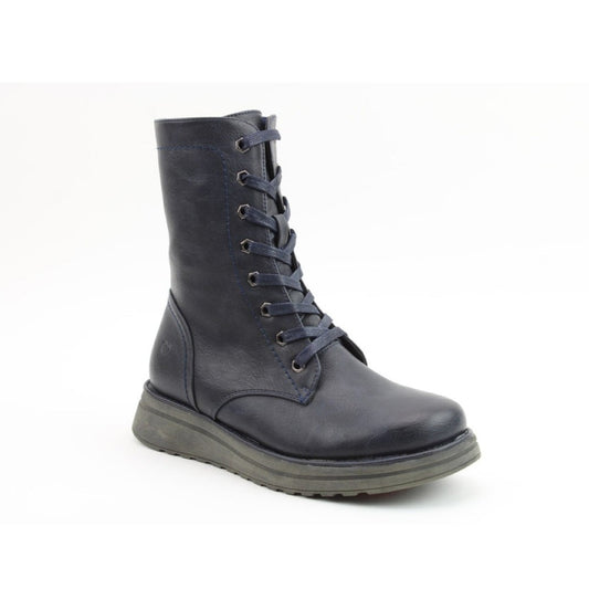 Heavenly Feet Martina4 Lace Up Wedge Boot Navy VEGAN FRIENDLY