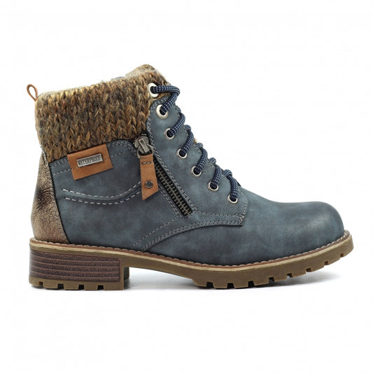 Lunar Millie Women's Waterproof Lace Up/Zip Ankle Boot Mid Blue