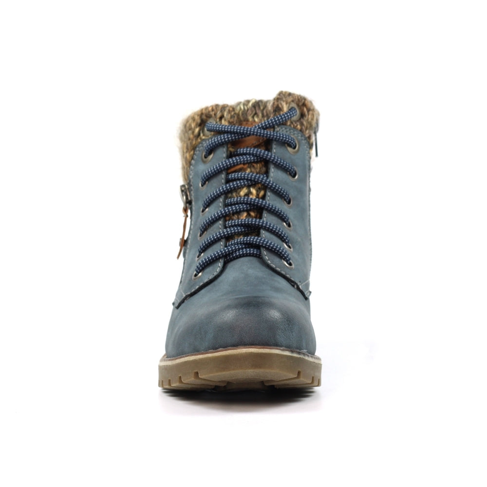 Lunar Millie Women's Waterproof Lace Up/Zip Ankle Boot Mid Blue