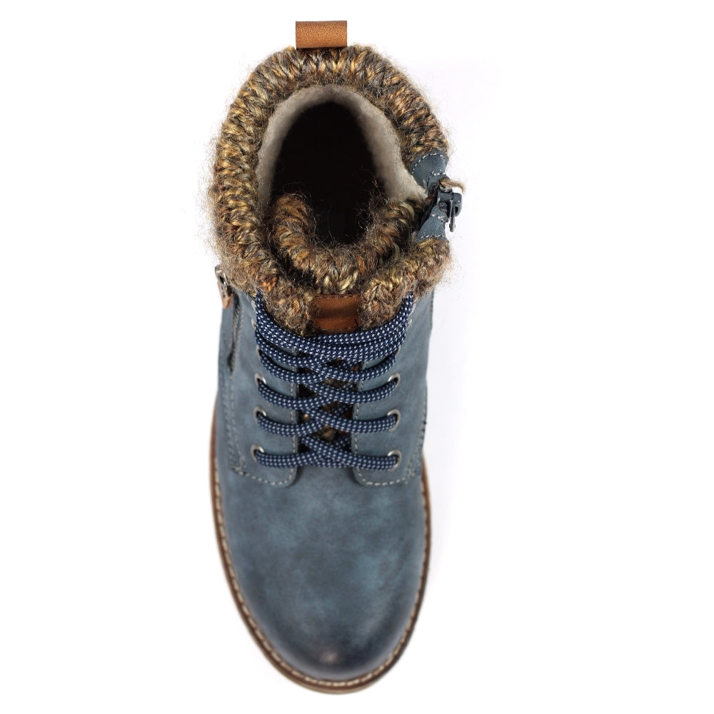 Lunar Millie Women's Waterproof Lace Up/Zip Ankle Boot Mid Blue